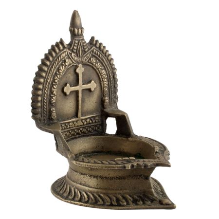 Decorated Brass Cross Oil Lamp